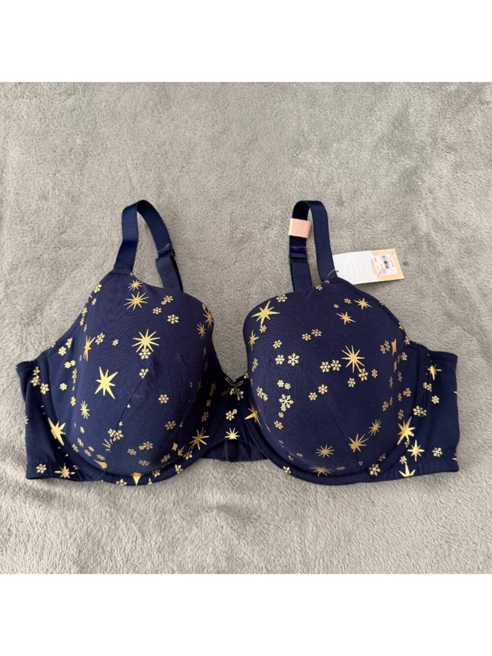 NWT Cacique Lightly Lined T-Shirt Underwire Bra 44DD Navy Blue Gold